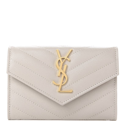 Saint Laurent Grain De Poudre Matelasse Chevron Small Monogram Envelope Wallet Crema Soft 1 of 11