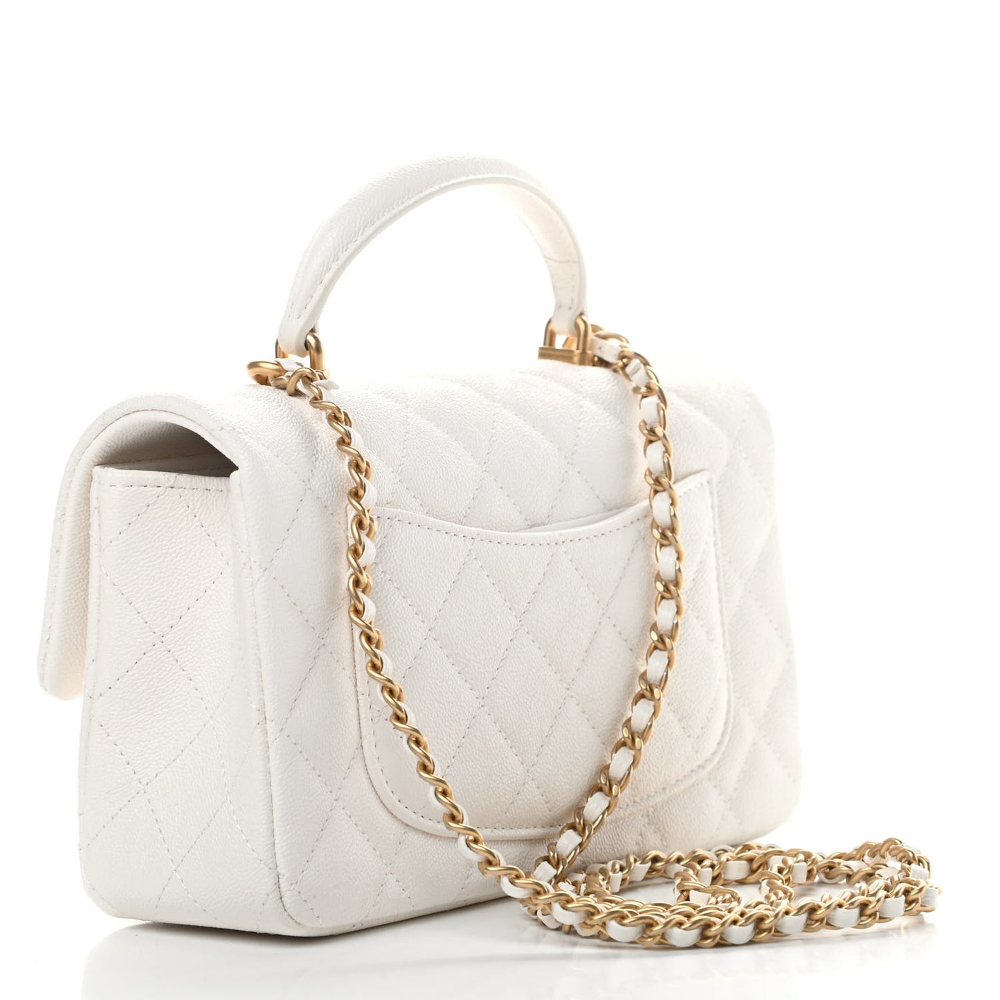 Caviar Quilted Mini Top Handle Rectangular Flap White