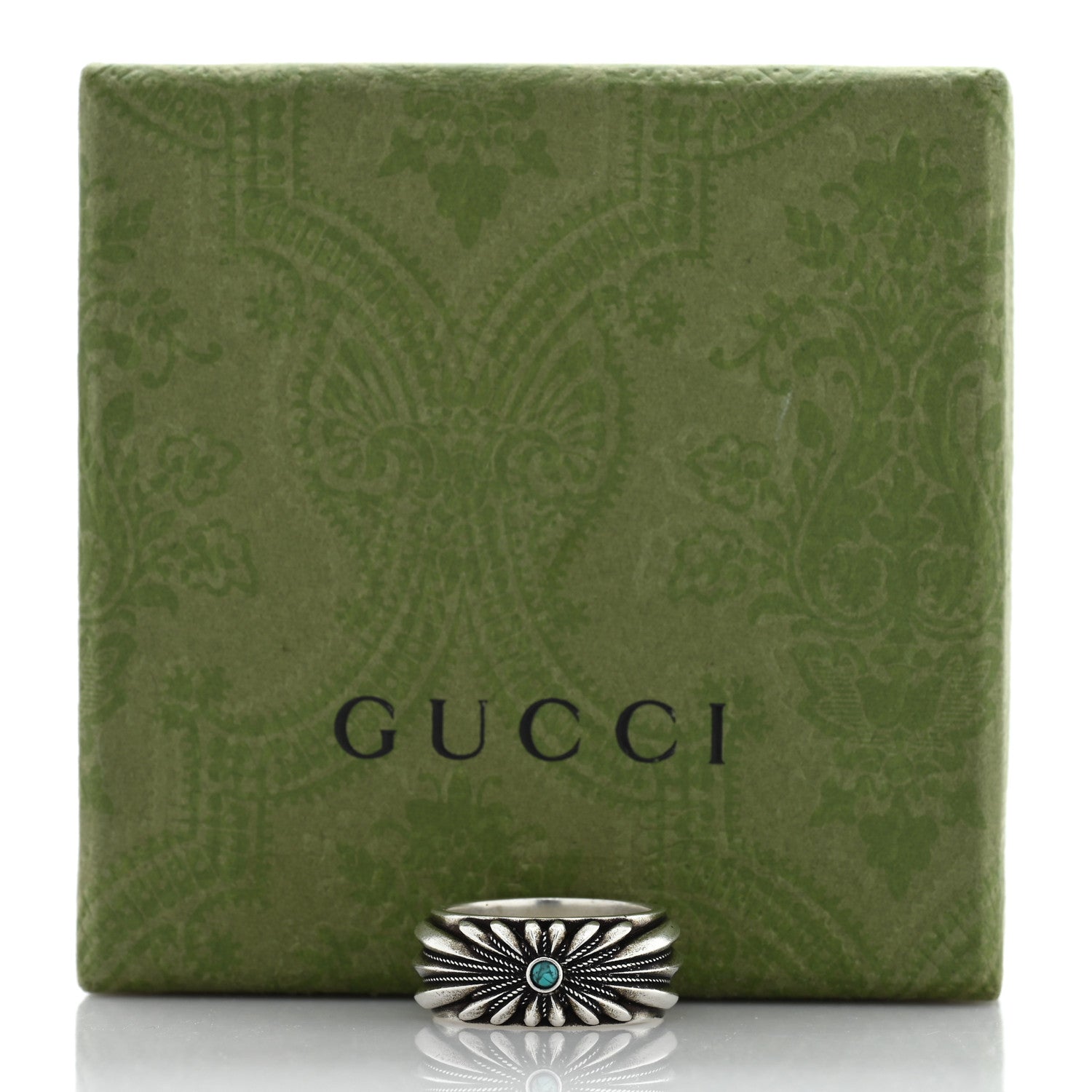 Gucci Sterling Silver Resin Interlocking GG Flower Ring 56 7.75 Turquoise 5 of 5