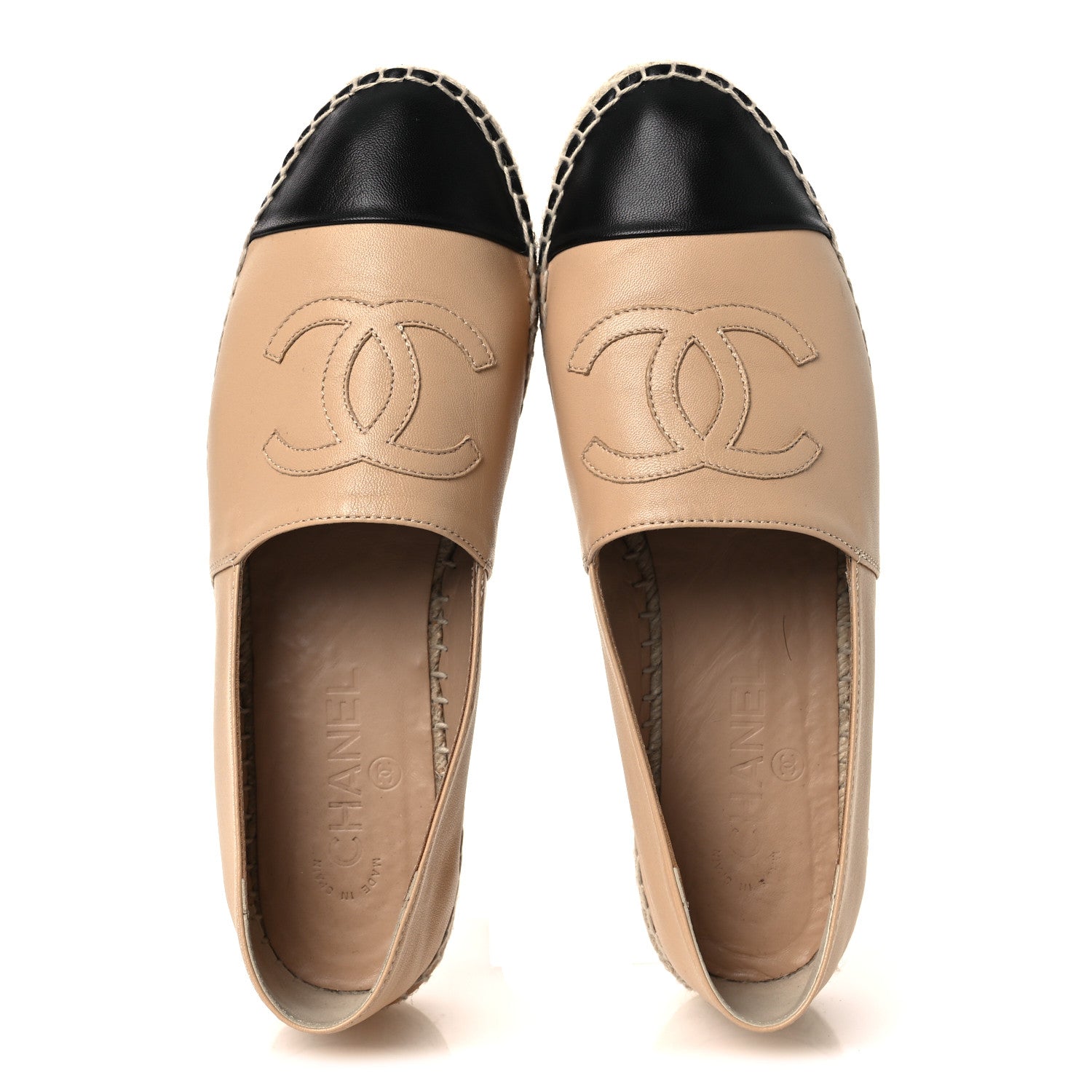 Chanel Lambskin CC Espadrilles 40 Beige Black 2 of 13