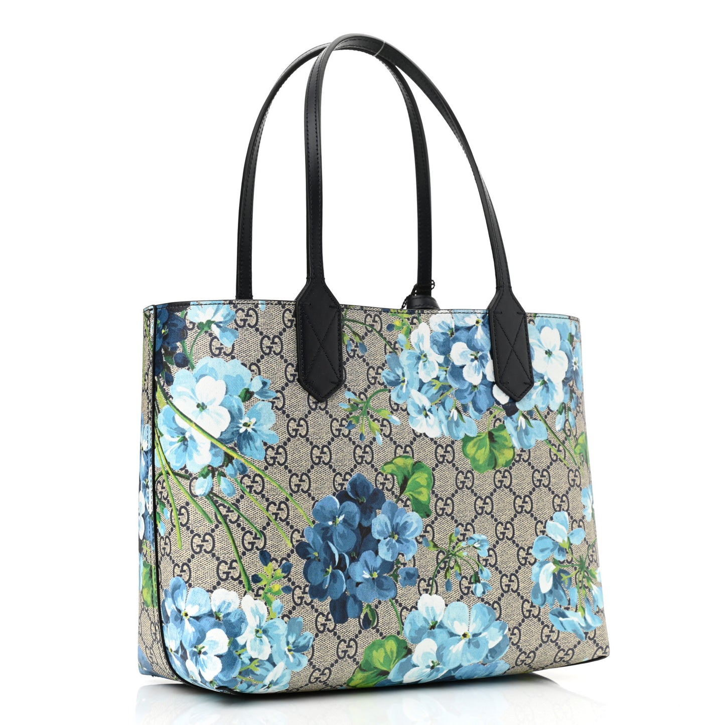 GG Supreme Monogram Blooms Small Reversible Tote Beige Blue Navy