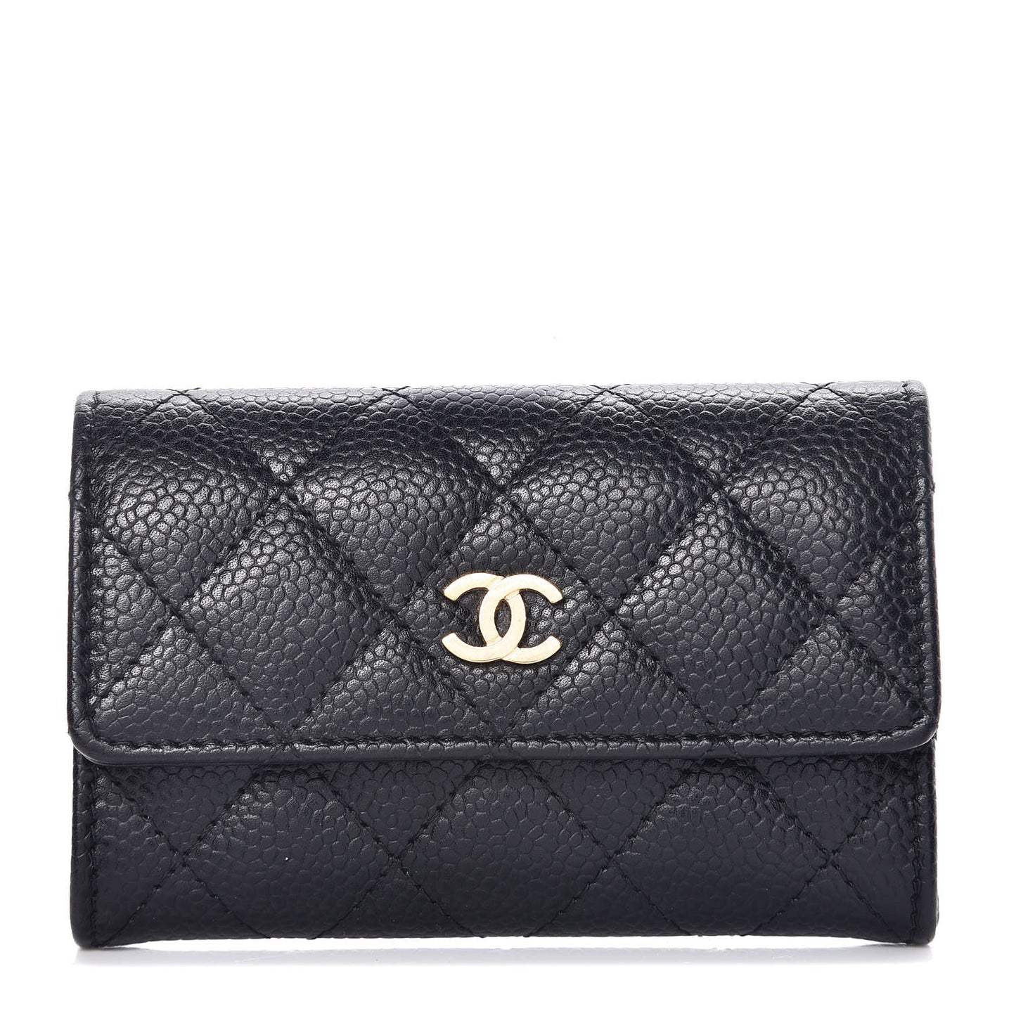 Caviar Quilted Flap Card Holder Black