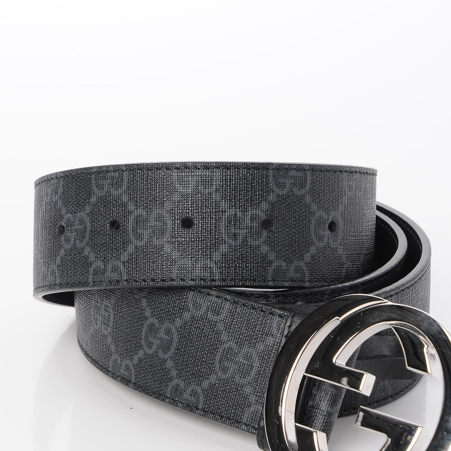 GG Supreme Monogram Selleria Calfskin Interlocking G 40mm Belt 115 46 Black Grey