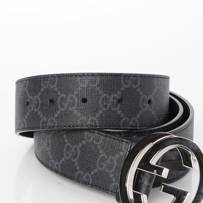 Gucci GG Supreme Monogram Selleria Calfskin Interlocking G 40mm Belt 115 46 Black Grey 4 of 6