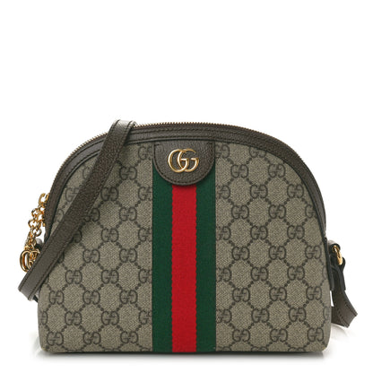Gucci GG Supreme Monogram Textured Dollar Calfskin Web Small Ophidia Dome Shoulder Bag Beige Ebony New Acero 1 of 10