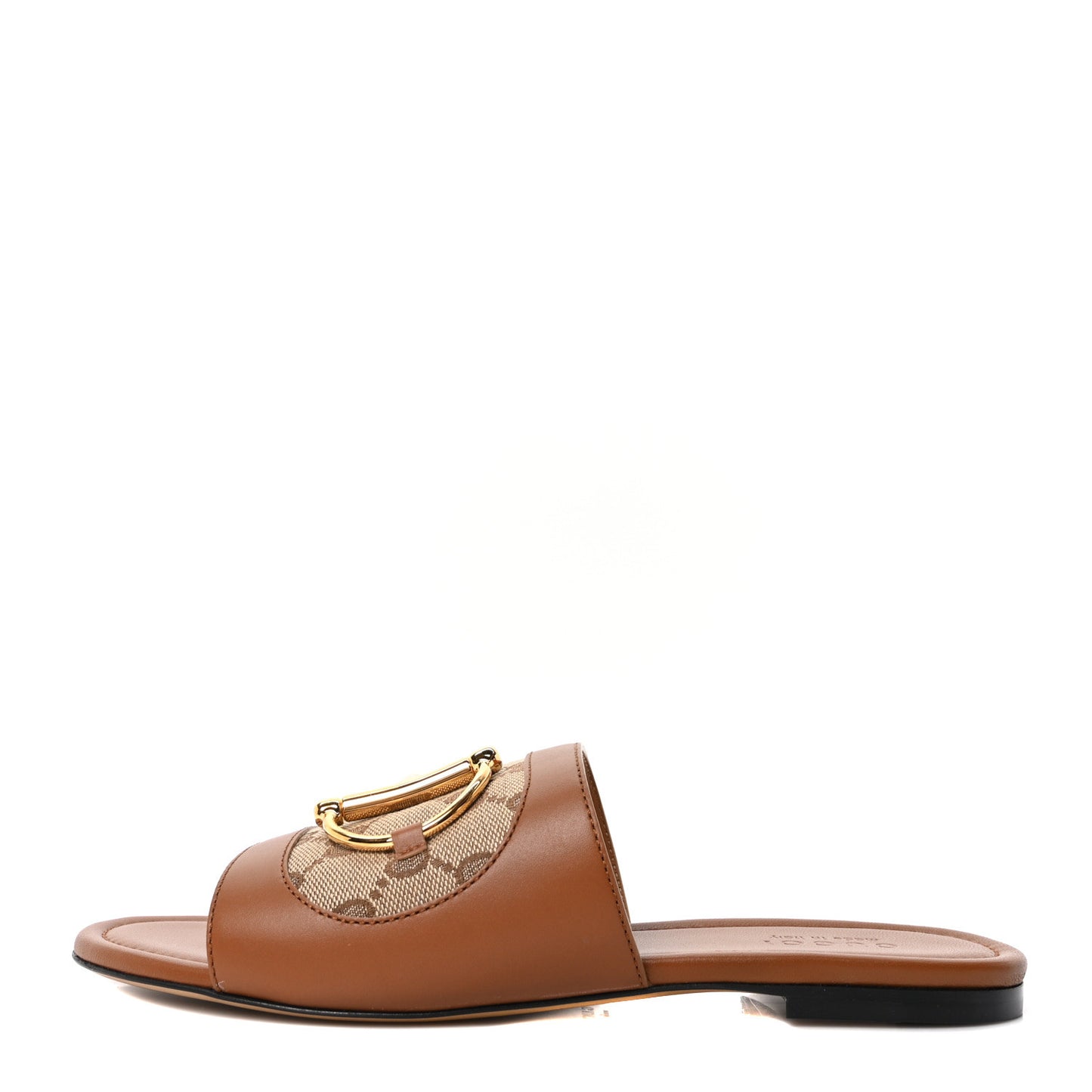 Calfskin Monogram Horsebit Womens Slide Sandals 39 Beige Ebony Sundial