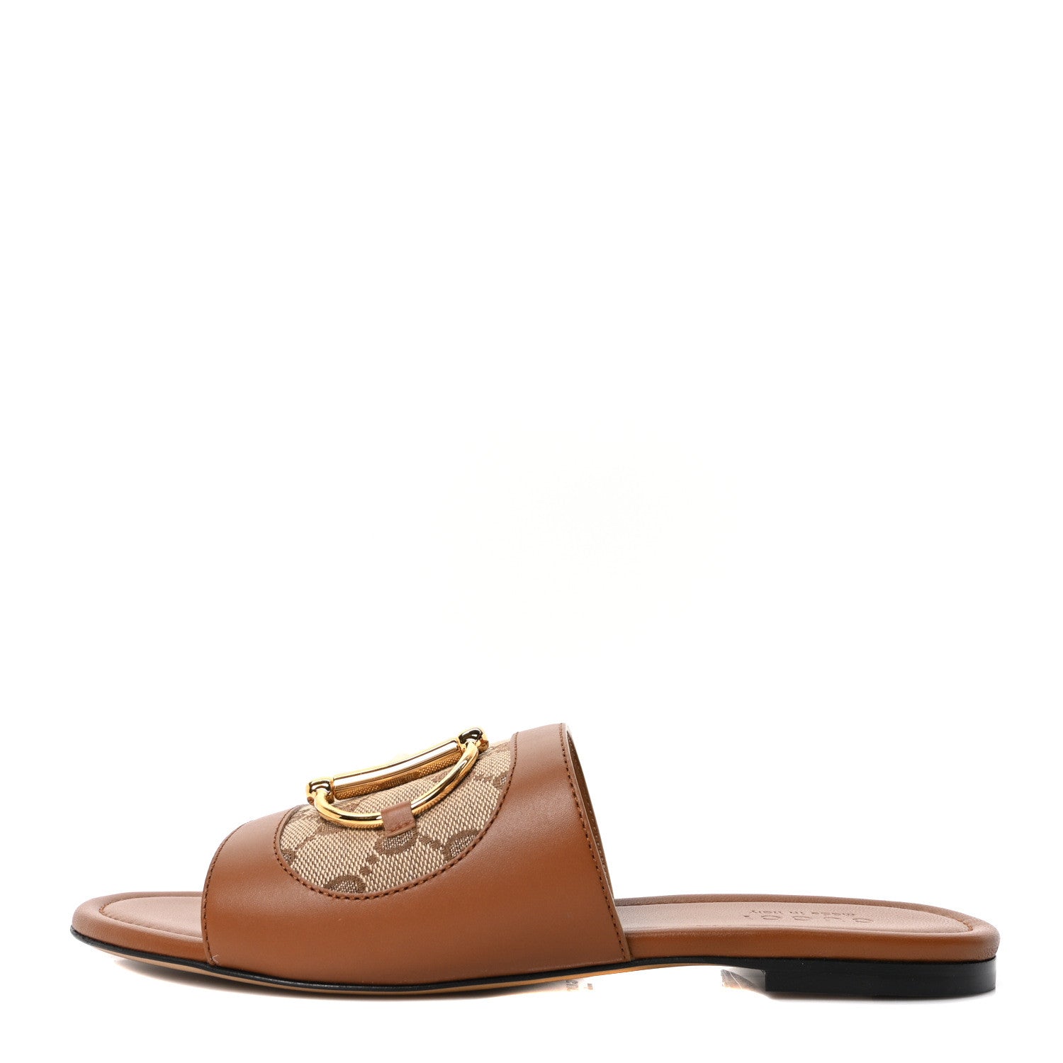 Gucci Calfskin Monogram Horsebit Womens Slide Sandals 39 Beige Ebony Sundial 1 of 9