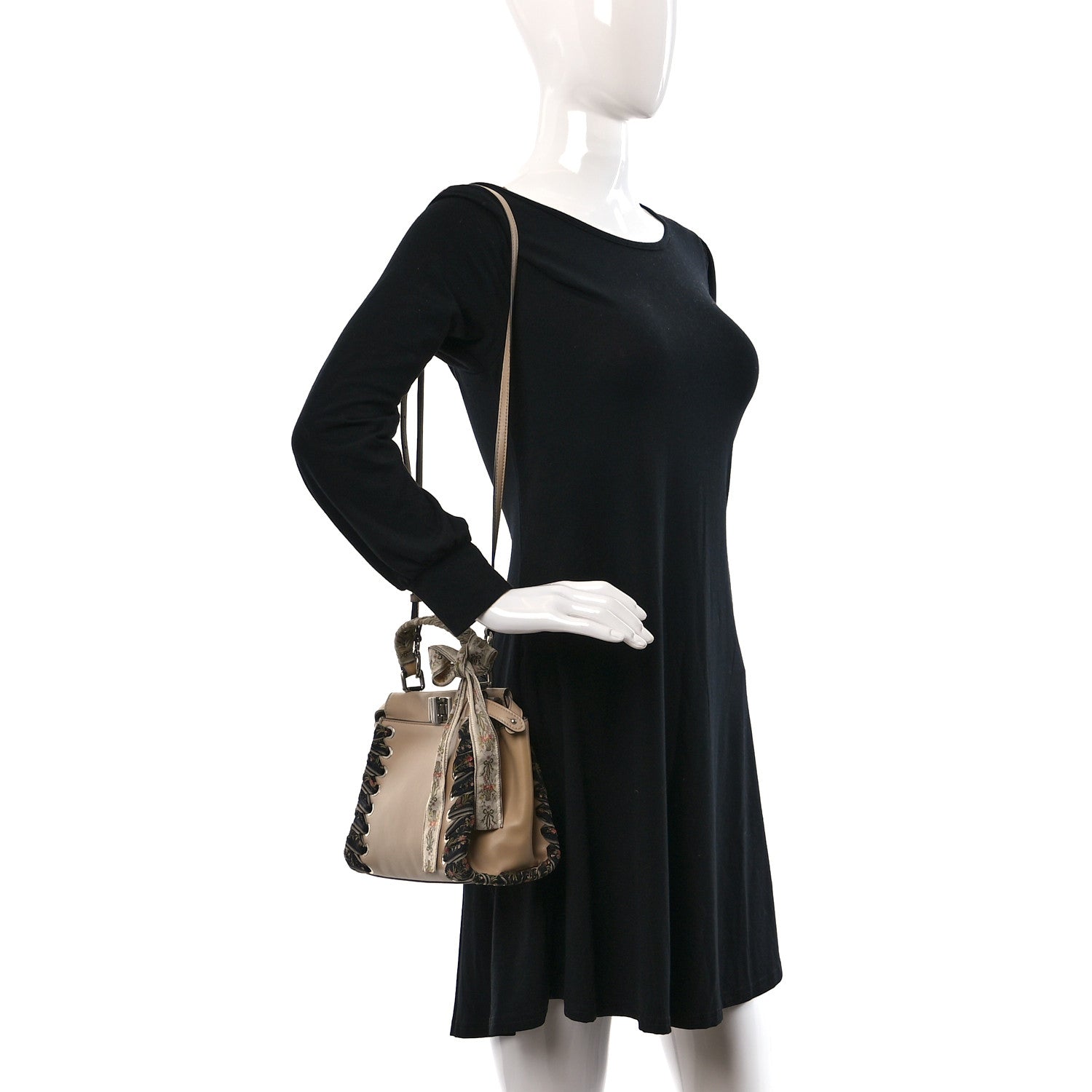 Fendi Nappa Ribbon Lace Up Mini Peekaboo Iconic Satchel Beige 2 of 9