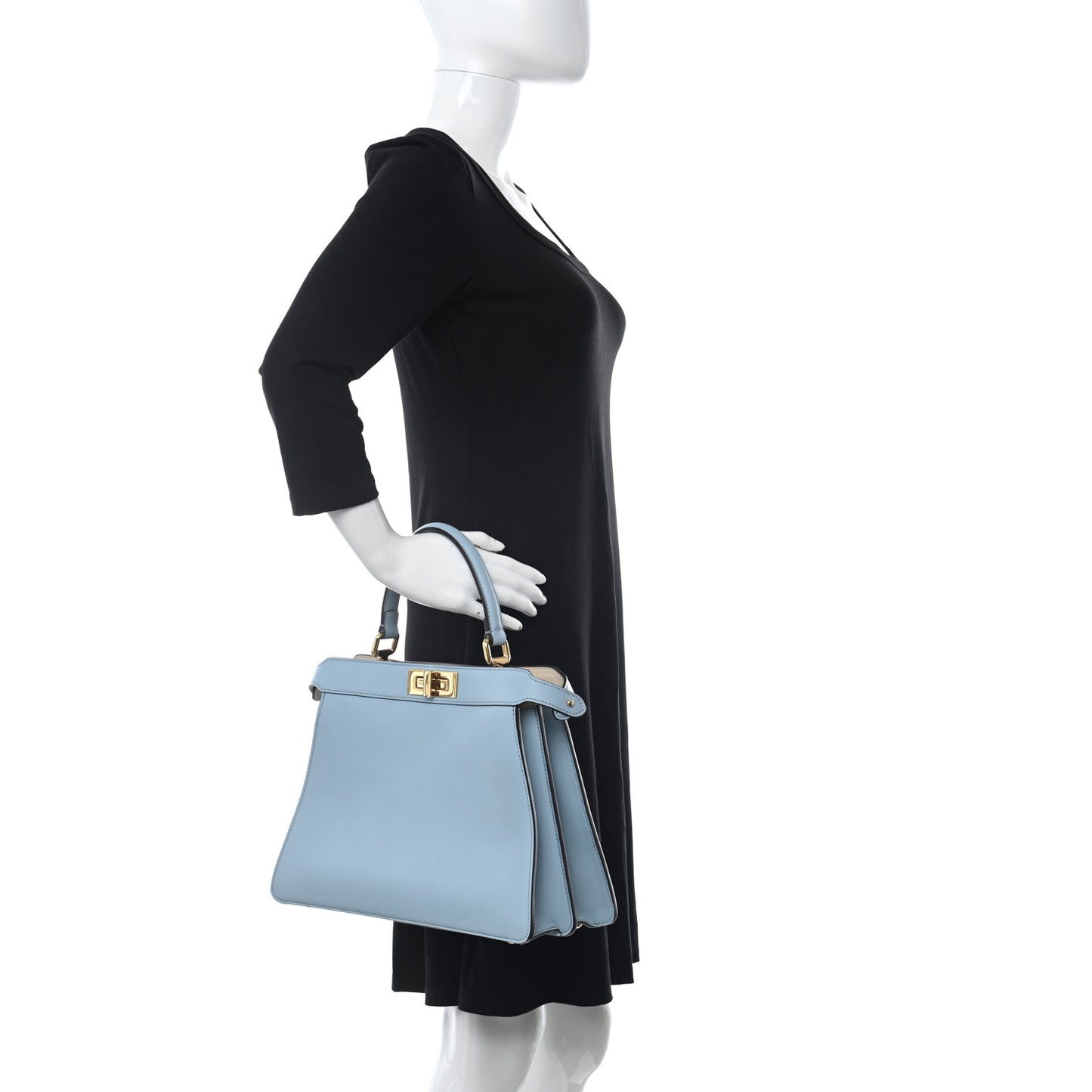 Vitello Seta Shiny Nappa Medium Peekaboo I SEE U Satchel Azzurro Baby Camelia