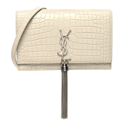 Saint Laurent Calfskin Crocodile Embossed Kate Monogram Tassel Chain Wallet Vintage White 1 of 10