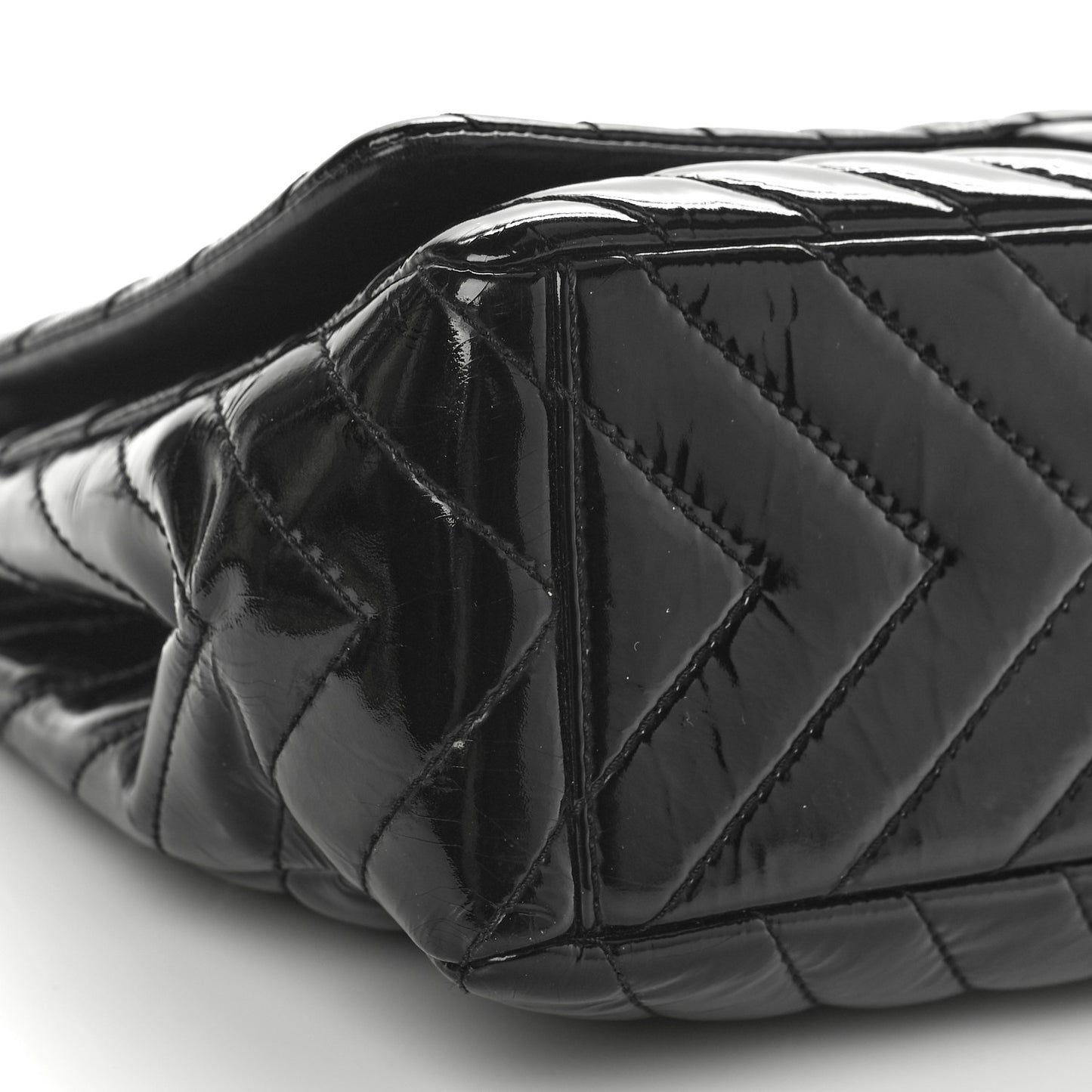 Patent Chevron Quilted Maxi Single Flap Black