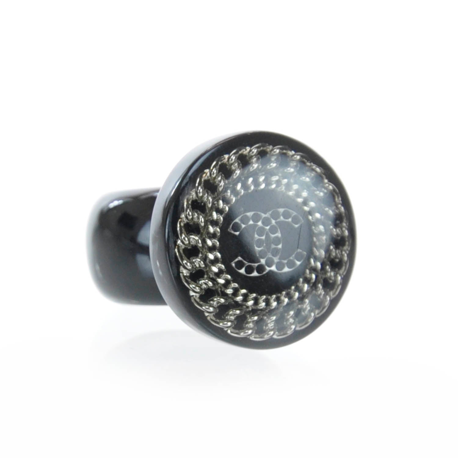 Chanel Resin Chain CC Ring 6 Black 1 of 5