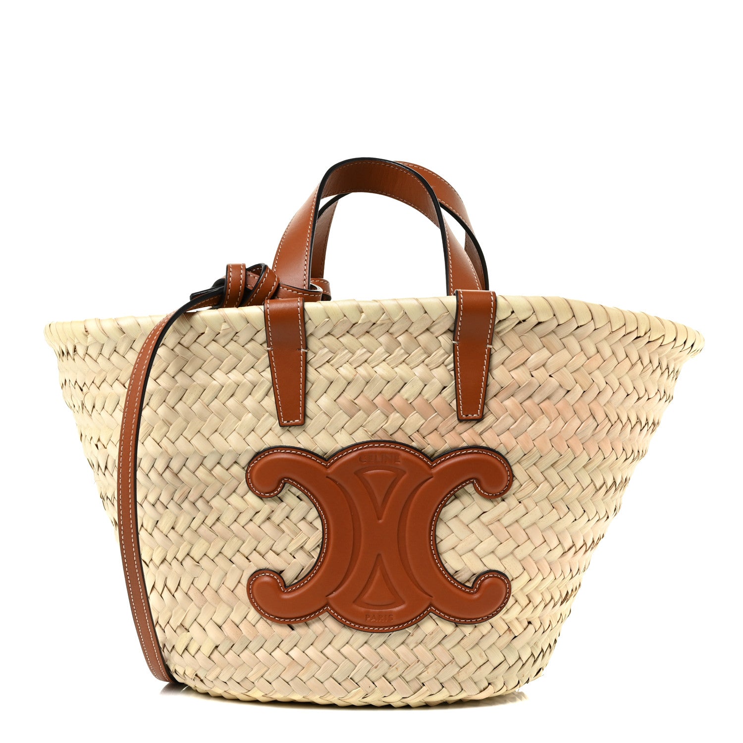 Celine Raffia Calfskin Triomphe Teen Panier Tan 1 of 11