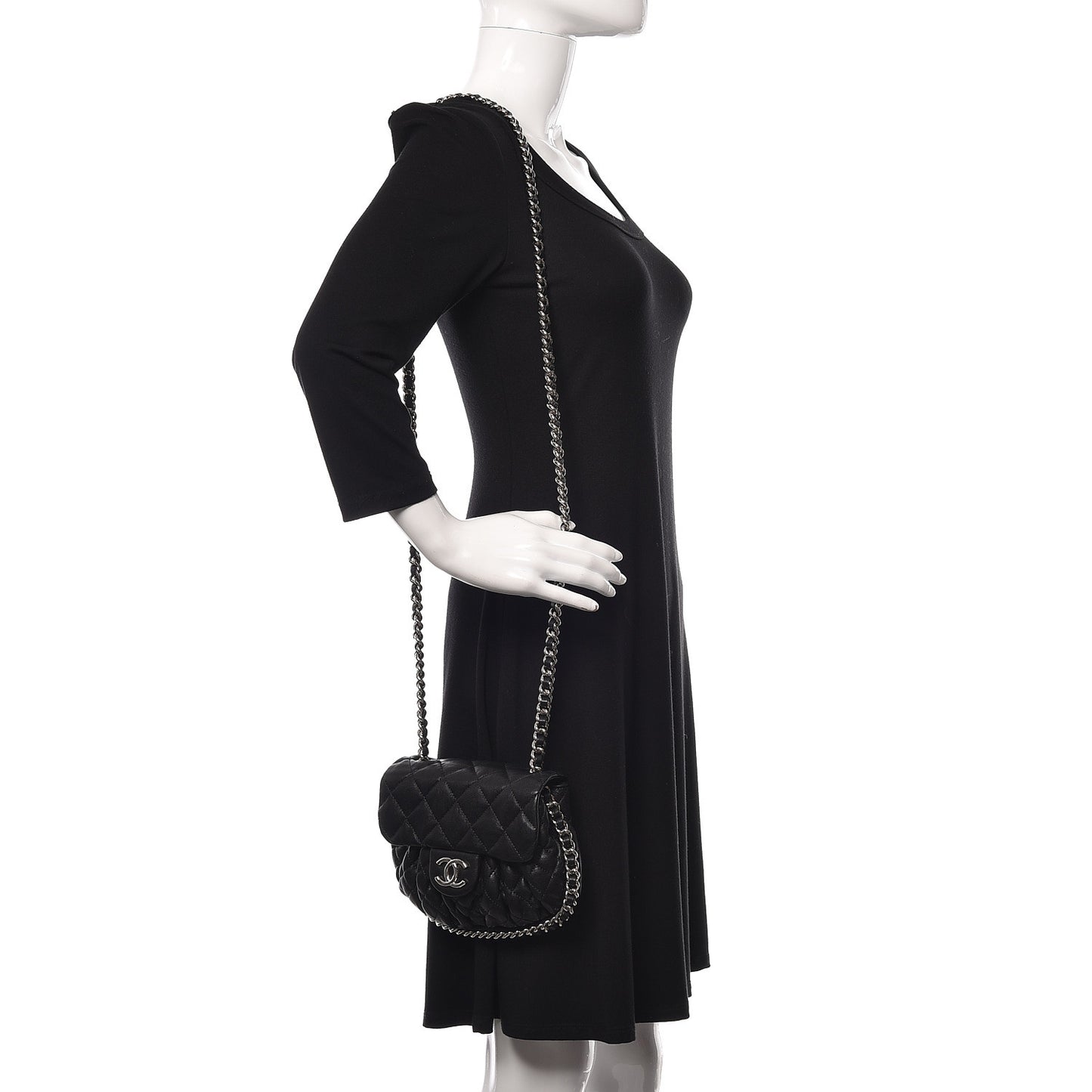 Washed Lambskin Quilted Mini Chain Around Messenger Black