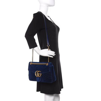 Gucci Velvet Matelasse Medium GG Marmont Shoulder Bag Cobalt Blue 2 of 13