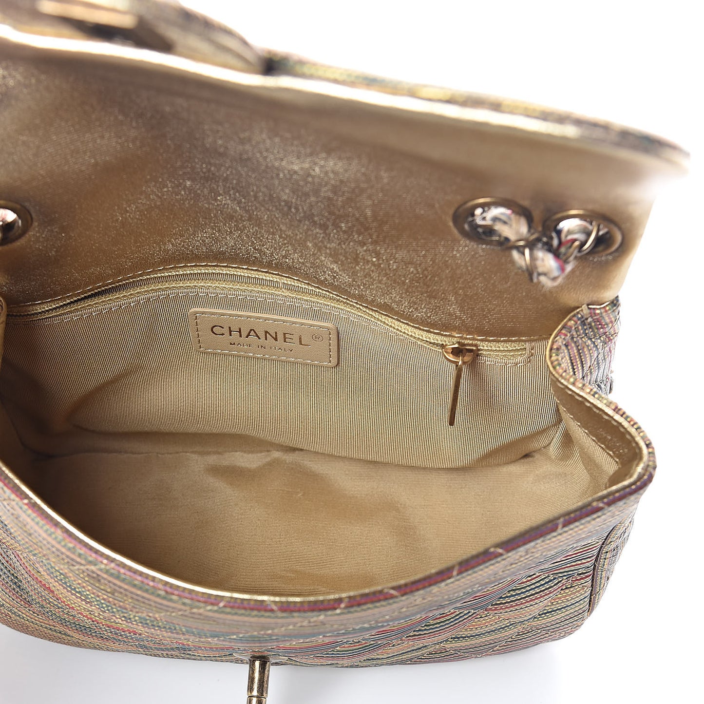 Metallic Sheepskin Thin Striped Small Single Flap Multicolor Gold