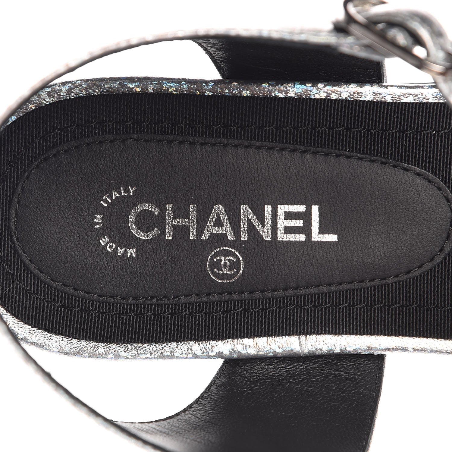 Chanel Fantasy Lambskin CC Chain Thong Sandals 37.5 Silver Black 7 of 9