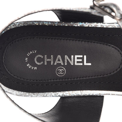 Chanel Fantasy Lambskin CC Chain Thong Sandals 37.5 Silver Black 7 of 9