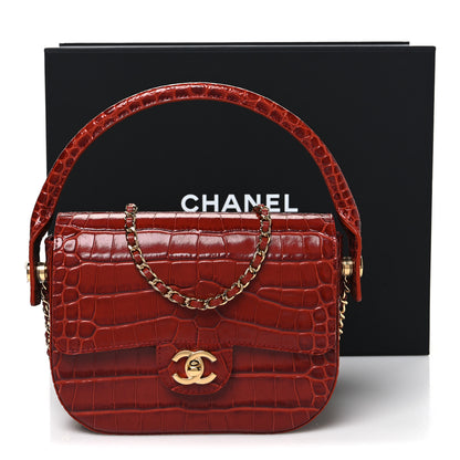 Chanel Calfskin Crocodile Embossed Turn Around Mini Top Handle Flap Burgundy 11 of 11