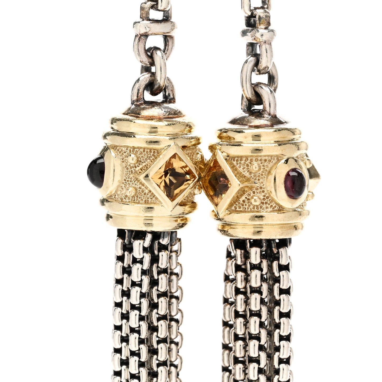 Sterling Silver 14K Yellow Gold Citrine Rhodilite Garnet Renaissance Tassel Necklace