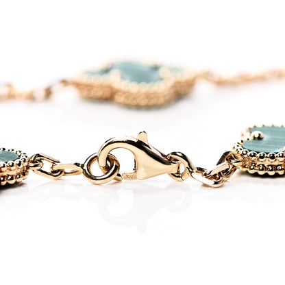 Van Cleef & Arpels 18K Yellow Gold Malachite 5 Motifs Vintage Alhambra Bracelet 4 of 9