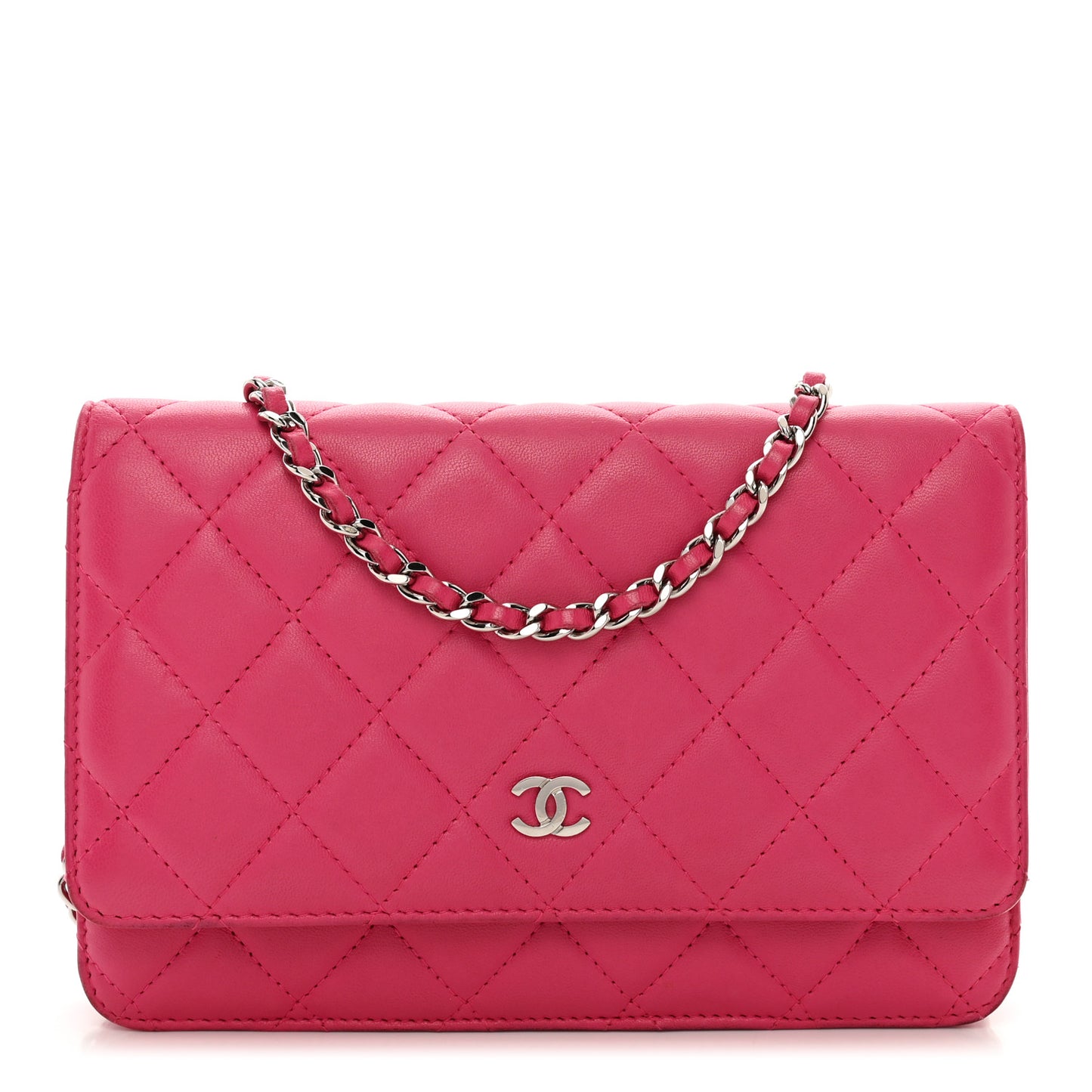 Lambskin Quilted Wallet On Chain WOC Pink