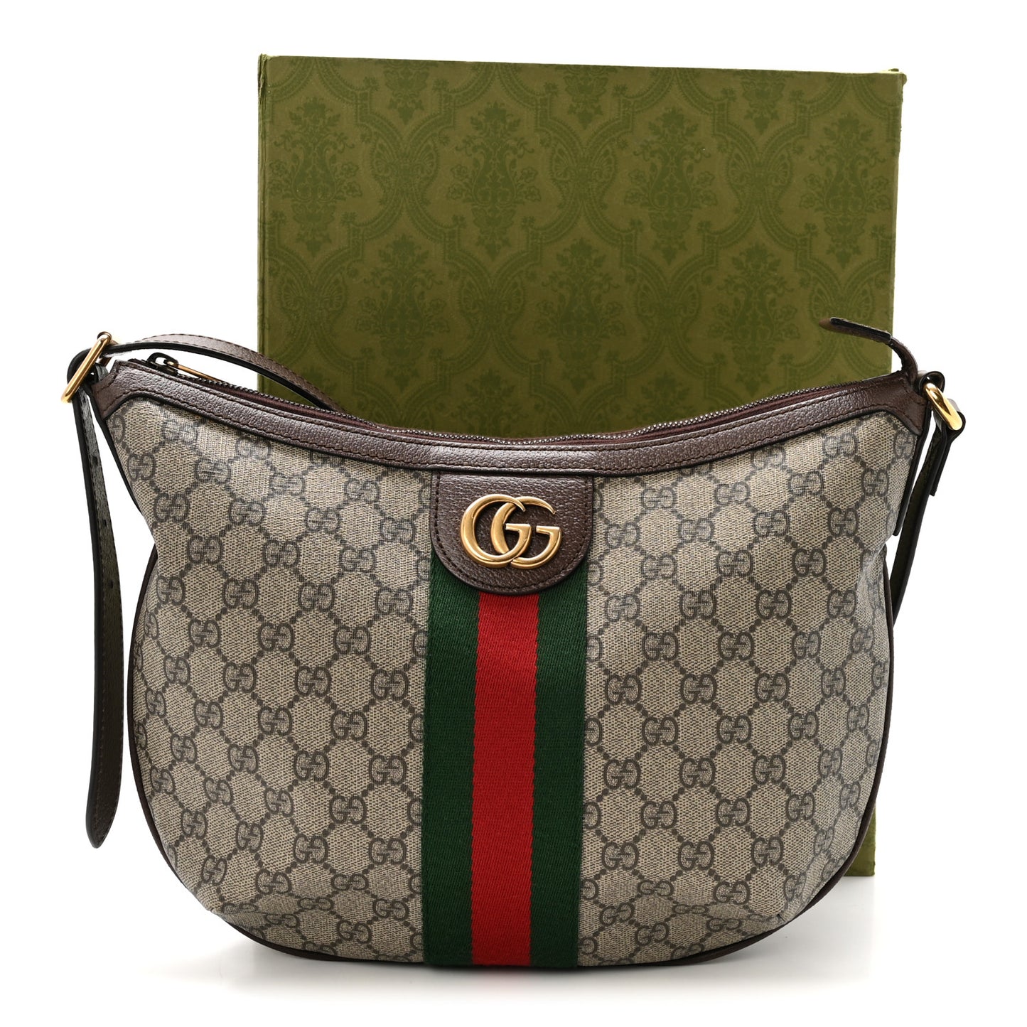GG Supreme Monogram Web Small Ophidia Half Moon Hobo Brown