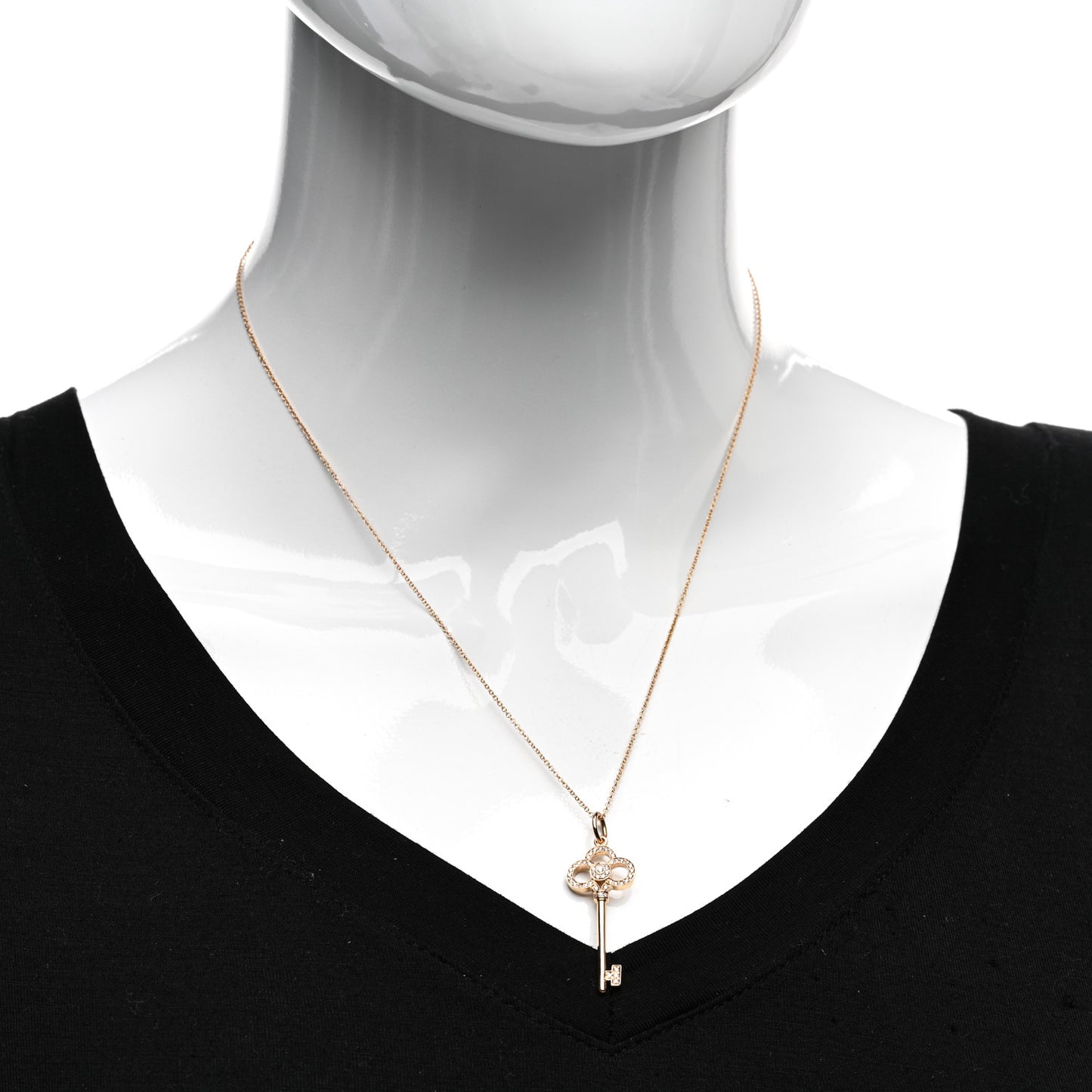 18K Rose Gold Diamond Crown Key Pendant Necklace