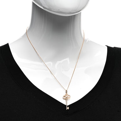 Tiffany 18K Rose Gold Diamond Crown Key Pendant Necklace 2 of 5