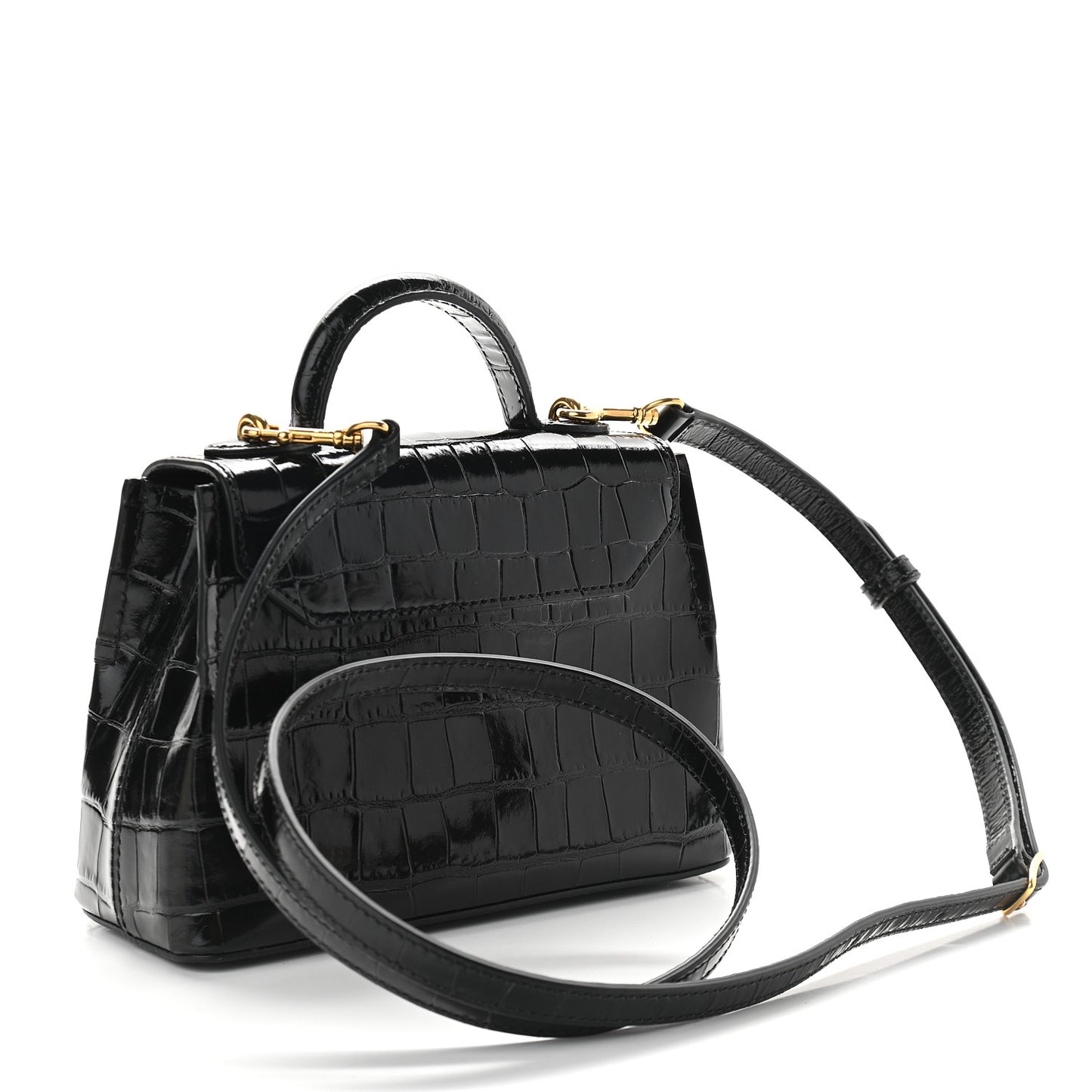 Shiny Croc Calfskin Embossed Micro Seaton Black