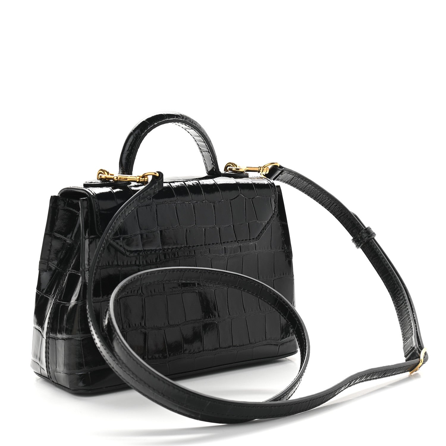 Mulberry Shiny Croc Calfskin Embossed Micro Seaton Black 2 of 8