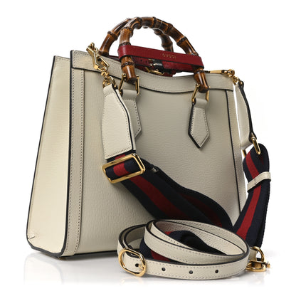 Gucci Textured Dollar Calfskin Web Small Diana Tote Bag Mystic White 3 of 9