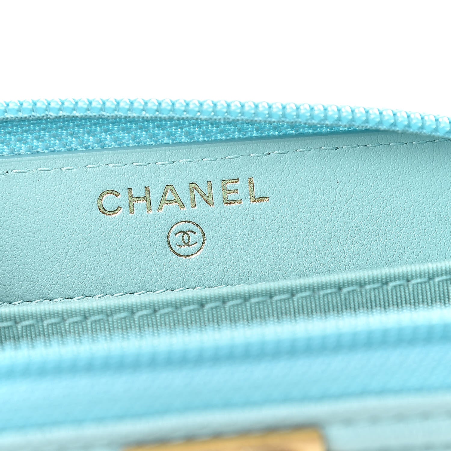 Chanel Caviar Quilted Boy Zip Around Coin Purse Wallet Light Blue 6 of 9