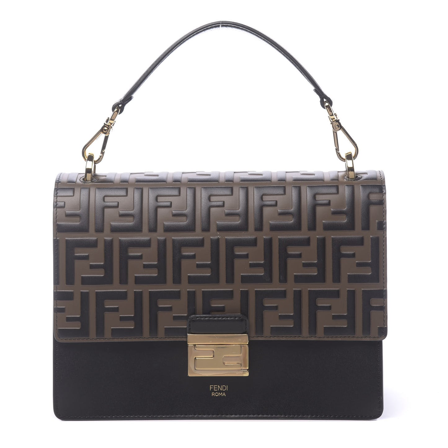 Vitello Liberty Bi-Color FF 1974 Embossed Kan U Shoulder Bag Black Maya