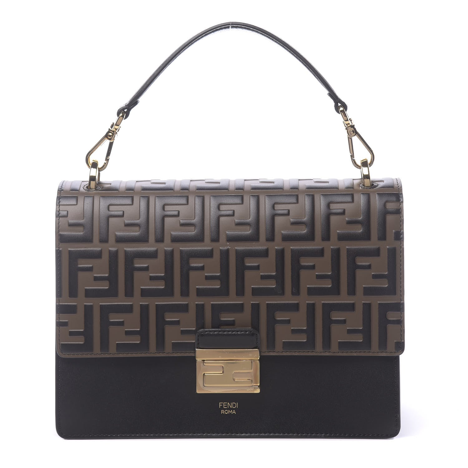 Fendi Vitello Liberty Bi-Color FF 1974 Embossed Kan U Shoulder Bag Black Maya 1 of 12