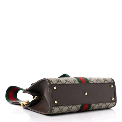 Gucci GG Supreme Monogram Textured Dollar Calfskin Web Small Ophidia Slip Handle Tote Beige Ebony New Acero 5 of 12