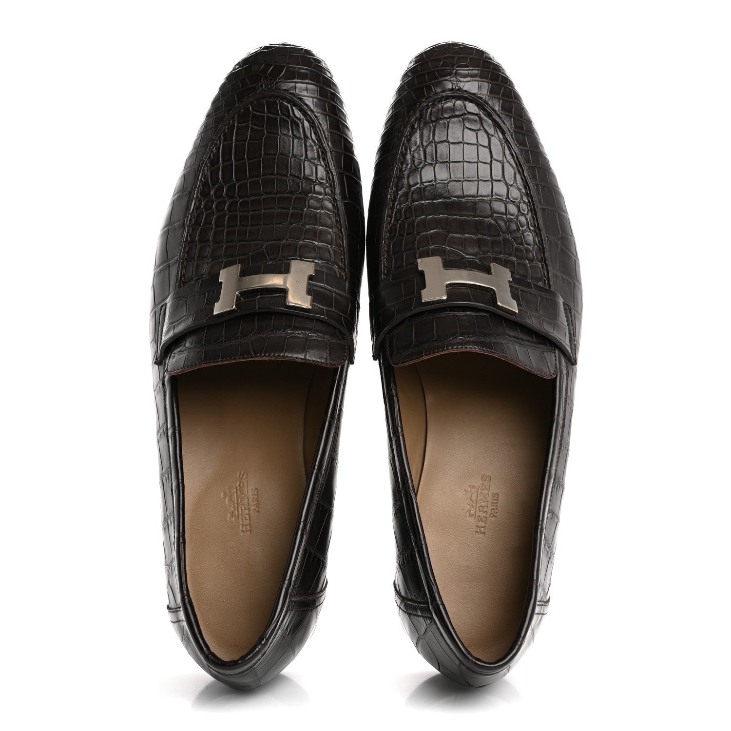 Hermes Matte Alligator Mens Paris Loafers 45 Moka 2 of 9