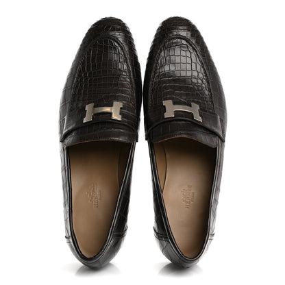 Hermes Matte Alligator Mens Paris Loafers 45 Moka 2 of 9