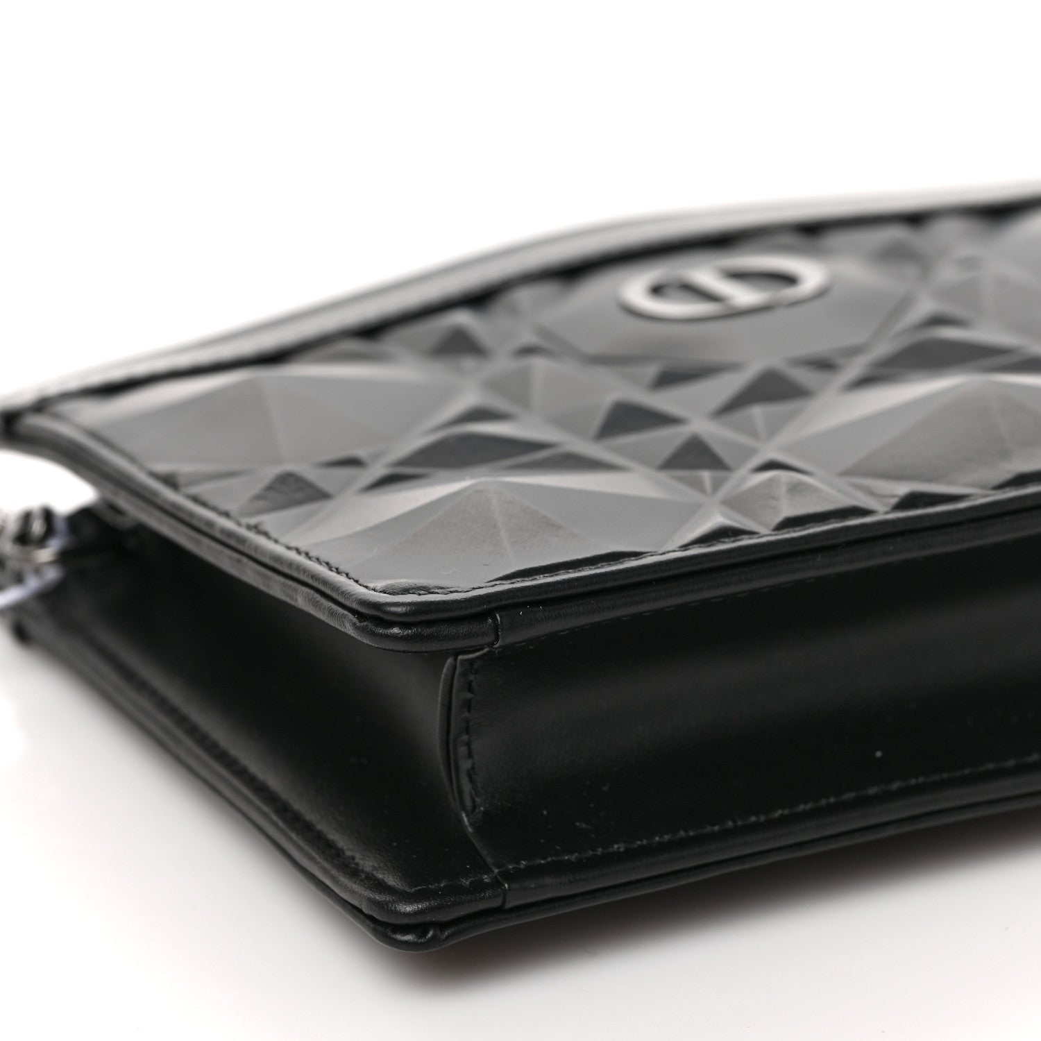 Christian Dior Calfskin Macrocannage Diamond Caro Zipped Pouch With Chain Black 7 of 8