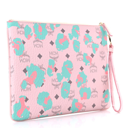 MCM Visetos Floral Leopard Wristlet Zip Pouch Pink 3 of 7