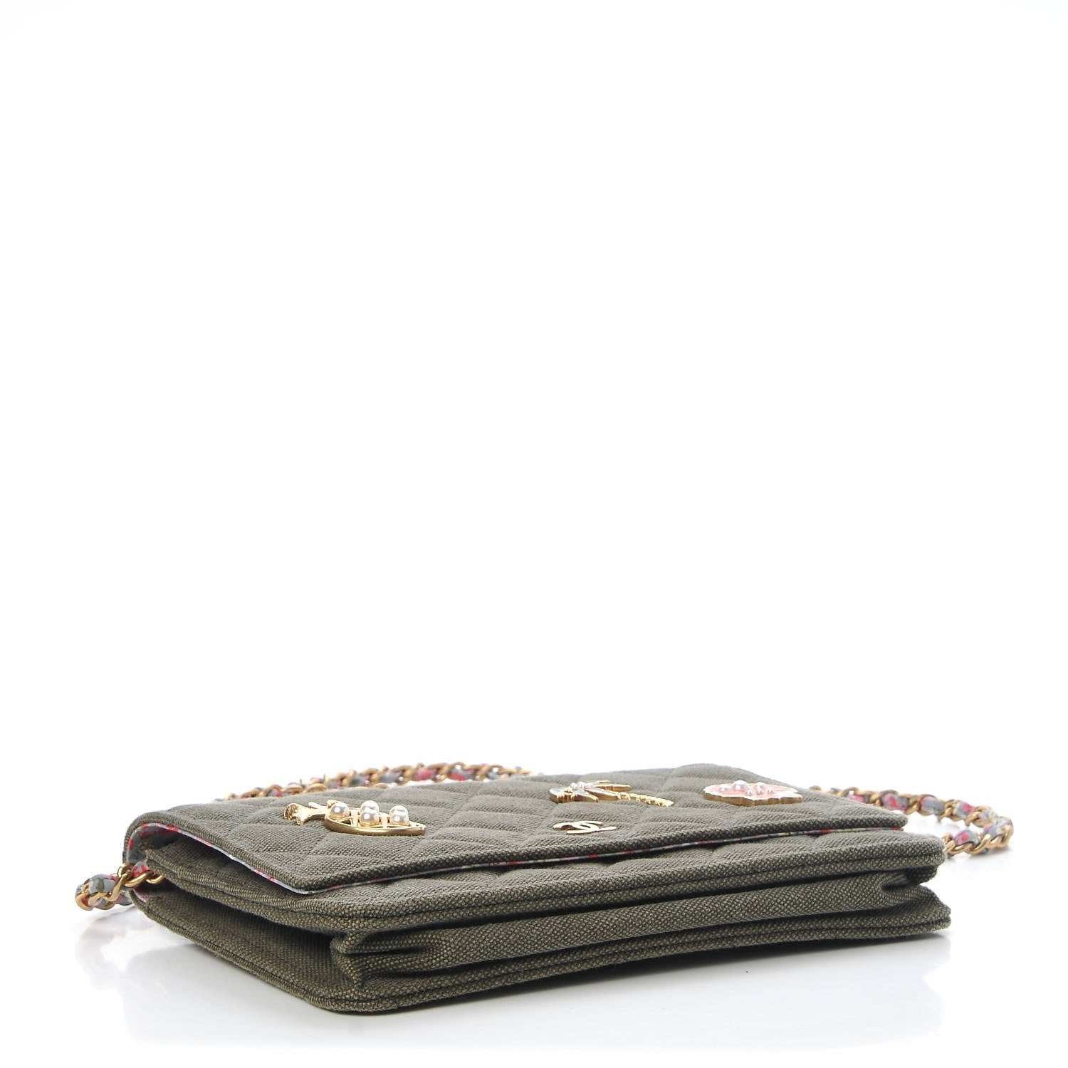 Chanel Canvas Quilted Coco Cuba Charms Wallet On Chain WOC Khaki 4 of 7