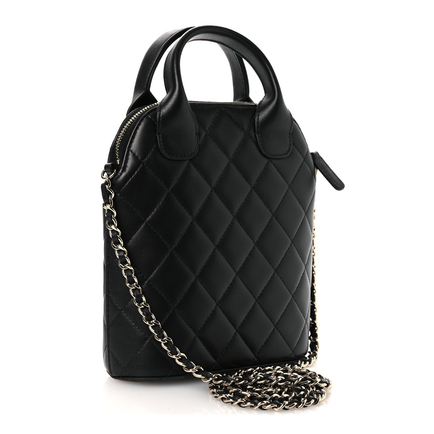 Caviar Quilted Top Handle Clutch With Chain Black