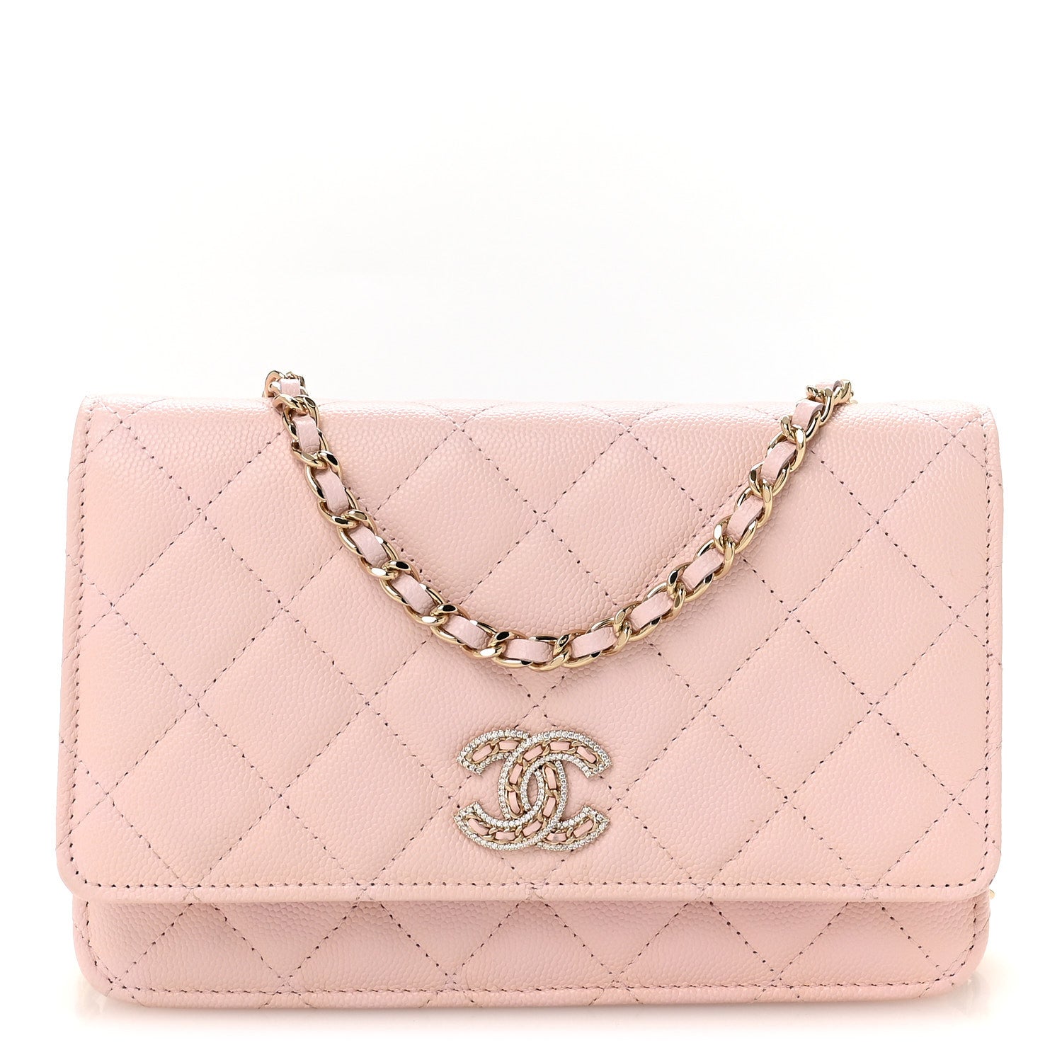 Chanel Caviar Quilted Crystal CC Wallet On Chain WOC Light Pink 1 of 12