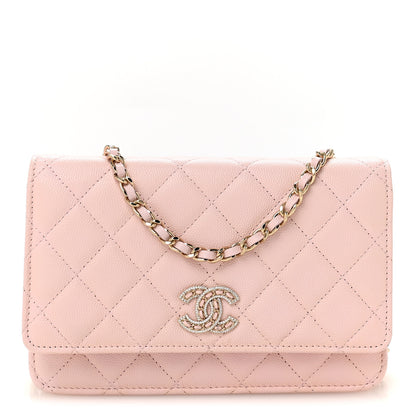 Chanel Caviar Quilted Crystal CC Wallet On Chain WOC Light Pink 1 of 12