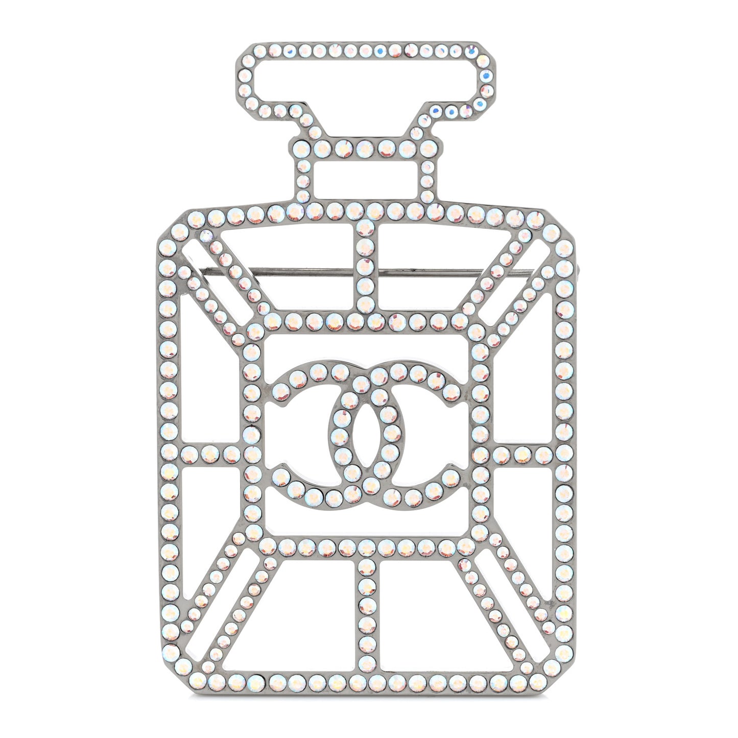 Ruthenium Crystal Perfume Bottle CC Brooch Iridescent Blue