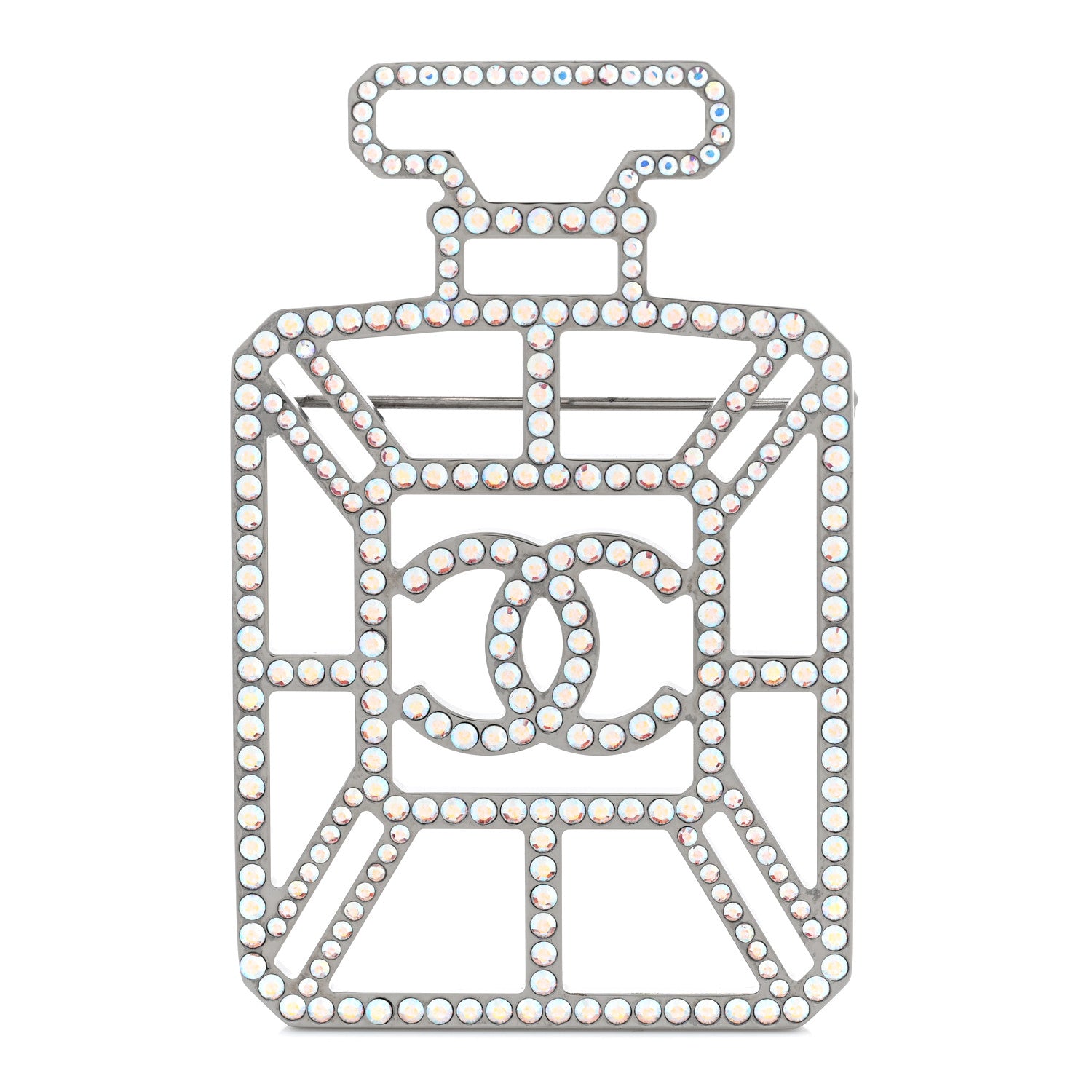 Chanel Ruthenium Crystal Perfume Bottle CC Brooch Iridescent Blue 1 of 4