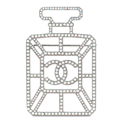 Chanel Ruthenium Crystal Perfume Bottle CC Brooch Iridescent Blue 1 of 4