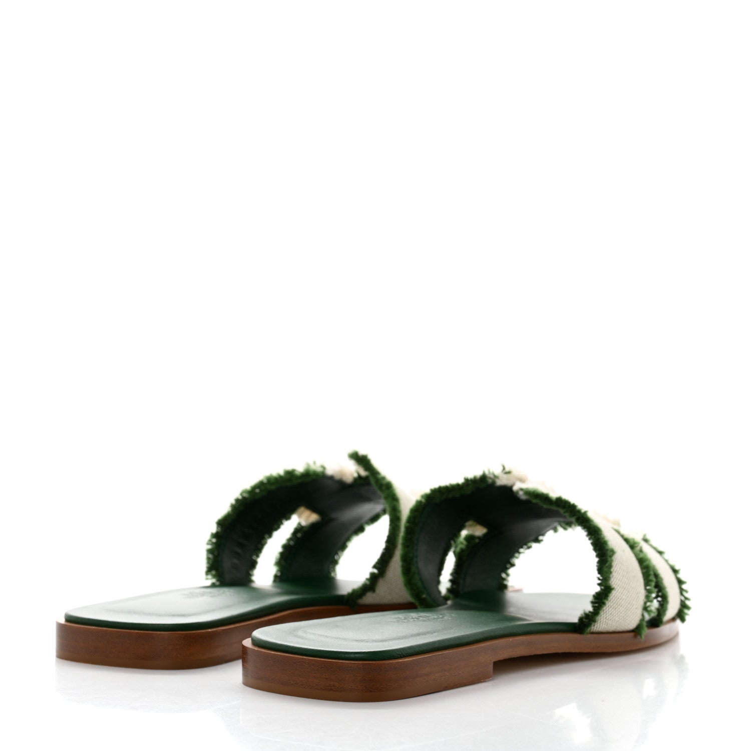 Hermes Calfskin Canvas Oran Fringe Sandals 37 Vert 4 of 9