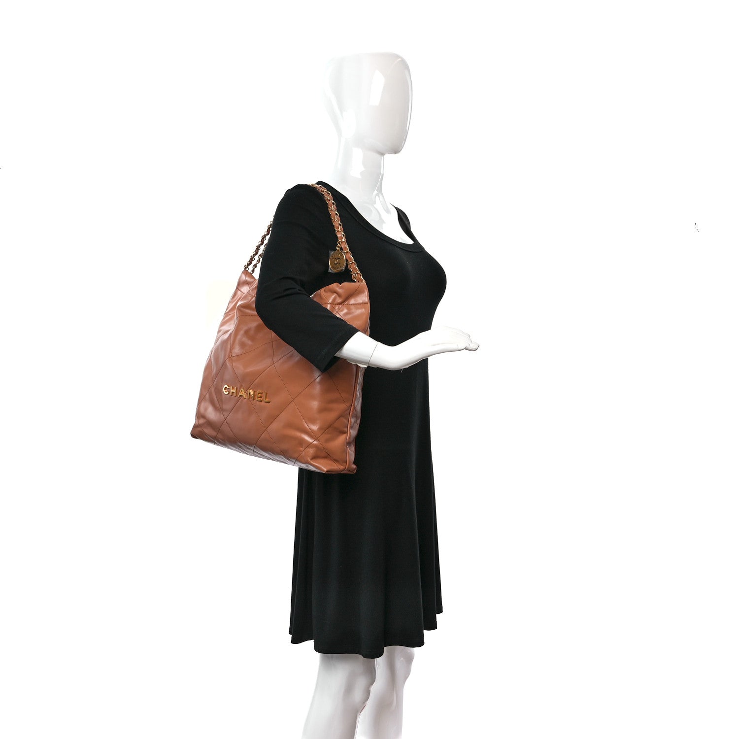 Chanel Shiny Calfskin Quilted Chanel 22 Camel 2 of 10