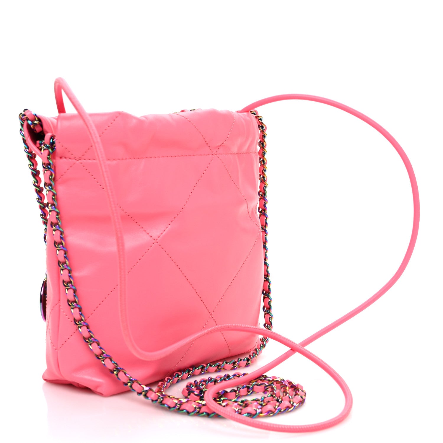 Chanel Shiny Calfskin Quilted Rainbow Metal Mini Chanel 22 Coral Pink 3 of 11